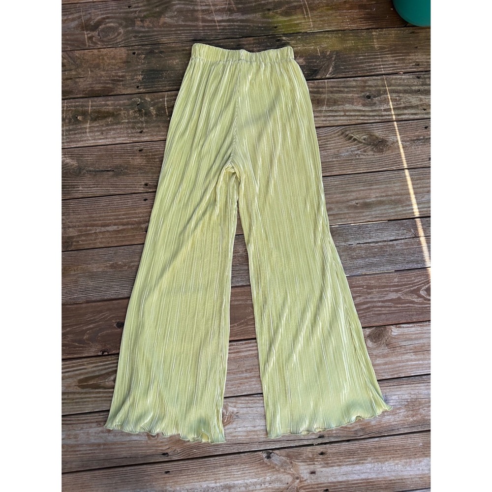 Peppermayo Lime Green Plisse Pleated Wide Leg Pants High Rise US 4 - Picture 3 of 4